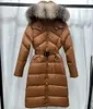 Womens Lange Jas Down Jas Grote Bont Echte Wasbeer Haar Colla Dames Slanke Winterjassen Dames Parka Jacke