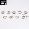 S2580 Fashion Jewelry Faux Pearl Rhinstone Crown Hollow Love Ring Set Knuckle Rings 9pcs/set