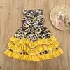 2-10Y Toddler Bebek Çocuk Kız Ayçiçeği Fırfır Elbise Camo Baskı Kolsuz Sundress Parti Giysileri Q0716