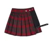 Skirts All Match Women Short Skirt Fashion Tartan Red Pleated Streatwear Plaid Side Button Womens Casual Mini