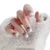 Falska naglar 24pcs artificiell med lim Kort tvåfärgsstygn Glänsande nagelklistermärken Komplett Fake Press på DL