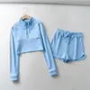 Mulheres Tracksuits Mulheres Cropped Moletom e Conjunto Curto Co-ord Half Zip Curvo Hem Sweat Shorts A370