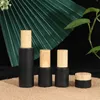 5g 10g 15g 20g 30g 50g 60g 80g 100g Black Frosted Glass Cream Bottle Cosmetic Lotion Spray Pump Bottles Empty Refillable Jars Container with Wood Grain Plastic Caps