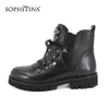 Sophitina Fashion Design Crystal Boots Round Toe Lace-up Bekväma Solida Kvinnors Skor Ankel Motorcykel Stövlar PC388 210513