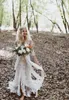 Retro Bohemian Lace Sheath Wedding Dress Vintage Front Slit Rustic Country Bridal Gowns Long Sleeves Gybsy Boho Bride Dress2578