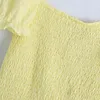 Moda Puff Sleeve Płaszcza Kobiety Sukienka Lato Solid Yellow Square Collar Lady Krótki Slim Vintage Kobieta 210430