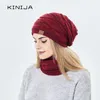 hat scarf set winter men knit bonnets for women outdoor ski cycling plush neck warm windproof cap famle wool thicken Beanies 211229