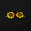 Jaeeyin 2022 Enamel Sunflower Stud Earrings Cute Fun Sweet Cartoon Big Sun Flower Statement Jewelry Gift For Friends Children