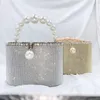 Ladies Wedding Clutch Bag Luxury Women Evening Party Purse och Handväska Fashionable Pearl Handle Silver Crystal Clutch