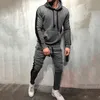 Trainingsanzug Männer 2 Stück Sets 2021 Marke Herbst Winter Mit Kapuze Sweatshirt + Kordelzug Hosen Männlichen Streifen Patchwork Hoodies Y0310