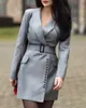 Casual Dresses Notched Collar Cuff Blazer Dress Women Buttoned Long Sleeve Grey Winter 2022 Elegant Workwear Short Vestido