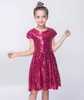 2020 INS Fashion Girls Dress Paillettes Abito a maniche corte Abito da festa Shiny Princess Boutique Abbigliamento Golden Rose Red Q0716