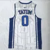 NCAA Kyrie 0 Tatum College Basketball Jersey 스티치 화이트 블루 블랙 탑 품질 유니폼