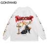 Hip Hop Oversized Tshirts Streetwear Fire Flame Cross Sword Skull Tee Shirts Harajuku Punk Rock Gothic Long Sleeve Tops 210602