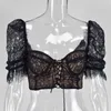 Colysmo Lace Corest Tops Mulheres Sexy Underwire Bustie Peito Oco Out Cruz Tie Up Blusa Preto Camisas 2 Camadas 210527