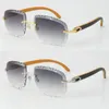 Rimless Wood Black Mix Orange Sunglasses for Men Women with C Decoration Wire Frame Unisex Luxury Sunglasses for Summer Outdoor Tr227d