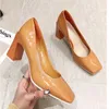 Scarpe con tacco alto e punta quadrata Donna Tacchi alti Autunno Donna Décolleté poco profondi Tacco largo Calzature femminili Stile francese Arancione