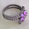 Cluster Anneaux De Mode Rose Cubique Zircone Violet Opale De Feu Noir Pistolet Plaqué Cadeau Fête De Mariage Pour Les Femmes Fleur R367
