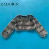 ZADORIN Fashion Plus Size Women Crop Top Faux Fur Coat Winter Thick Fluffy Long Sleeve Short Style Slim ry Jacket 211220