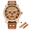 LMJLI - Benyar Nieuwe Creative Blue Skull Watch Mens Horloges Set Luxe Mode Lederen Quartz Polshorloge Klok Mannen Relogio Masculino