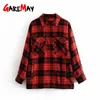 Women Green Plaid Woolen Coat Jacket Fashion Ladies Lapel Collar Long Sleeve Loose Oversize Casual Vintage Coats 210428