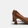 Allbitefo Äkta läder + Tyg Tjocka Heels Office Ladies Skor Kvinnor Heels Skor Square Toe High Heel Shoes Alons Hauts Femme 210611