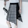 Yamamoto Gespleißt Hohe Taille Rock Frauen Sommer Plaid Unregelmäßigen Streetwear Mini Gürtel Weibliche Flut 210427