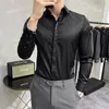 Mäns Casual Shirts Luxury Broderi Fashion Dress för män Half Sleeve Plaid Shirt Höst Camisa Button Male Snow Down Collar
