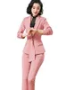 Formella kvinnor rosa byxa passar kontoret damer arbete bär kläder slips krage jacka blazer och byxor outfit vinter fall 2 bit set 210930