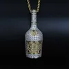 Champagne زجاجة قلادة قلادة رجل سحر مجوهرات مع سلسلة تنس الذهب والفضة سلاسل اللون قلادة الهيب هوب مجوهرات هدية X0707