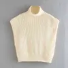 Винтаж без рукавов-водолазки свитер женщины корейский свободный вязаный повседневная офисная леди Пуловер 210521