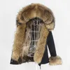 Oftbuy impermeável parka curta inverno jaqueta mulheres casaco de pele real casaco de guaxinim natural ultrugana capa streetwear destacável 211129