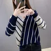 Plus Größe 4XL Lose Taste Patchwork Gestreifte Gestrickte Pullover Frauen Koreanische Stil Nicht-Symmetrische Strickwaren Tops Frühling Pullover 210522