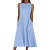 Casual Dresses Women Long Dress Summer 2022 Solid Sleeveless Pocket Bohemian Loose Plus Size For Party Wear