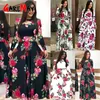 Spring Summer Women Fashion Floral Print Maxi Dress Short Sleeve Casual Black Elegant Prom Sexy Long Female Vintage 210428