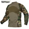 TACVASEN Hommes Été Tactique T-shirt Armée Combat Airsoft Tops À Manches Longues T-shirt Militaire Paintball Chasse Camouflage Vêtements 5XL 220314