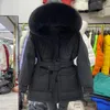 Mulheres femininas de parkas winter winter grossa quente grande jaqueta com capuz de peles 90% casaco de pato branco para com sobretudo de cinto guin22