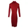 가을 겨울 여성 니트 드레스 터틀넥 스웨터 드레스 레이디 슬림 바디 콘 긴 소매 바닥 바닥 드레스 Vestidos PP003 210915
