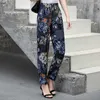 Sommar Kvinnor Harem Byxor Casual High Waist Pencil Printed Elastic Middle Aged Trousers 210915