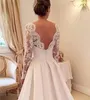 Luxus Schmuckkleid Brautkleid Hals Lange Ärmel Spitze Applique Mieder offen Zurück Sexy Brautkleider Vestido de Noiva Gericht Zug