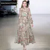 Casual Dresses Runway Holiday Princess Kvinnors Klänning Lantern Sleeve Enorm Swing Mesh Print Cascading Ruffle Vacation Gown Stor Storlek