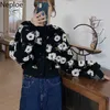 Neploe Kurtki Kwiatowe Vintage Crop Puff Sleeve Jacket Kobiety Jesień Zimowe Ubrania Koreańskie Mody Płaszcze Kobiet Topy Znosić 210928