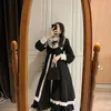 Svart vintage klänning kvinnor fransk elegant gotisk lolita klänning kvinnlig spets långärmad stativ kväll fest klänning korea höst 210521