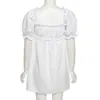 夏の女性のための女性のドレス袖の襟の食用の木の真菌の白いドレスファッションカジュアルシースショートレディース210712