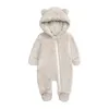 Combinaison de neige chaude pour nouveau-né, barboteuse à capuche en coton polaire pour bébés filles et garçons