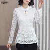 Katı Uzun Kollu Dantel Bluz Kadınlar Tops Artı Boyutu Rahat O-Boyun Kazak Gömlek Kadın Giysileri Chemisier Femme 7950 50 210508