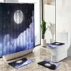 Rideaux de douche lune rideau océan nuages Nature Pographie scène de soirée salle de bain tapis antidérapant couverture de toilette ensemble de tapis de sol lavable