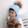 2021 Mode Barn Vinter Big Fur Pompom Hattar Baby Varm stickad hatt för barn Flickor Boys Pom Pom Beanie Cap Y21111