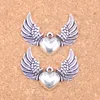 29 Uds. De abalorios de corazón de mosca chapados en bronce y plata antigua, colgante DIY para collar, pulsera, brazalete, hallazgos 36*27mm