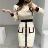 Kore Chic Zarif Bodycon Vintage Noel Elbise Bayanlar Parti ES Kadınlar için Kadın Uzun Kollu Örme Kazak Robe 210514